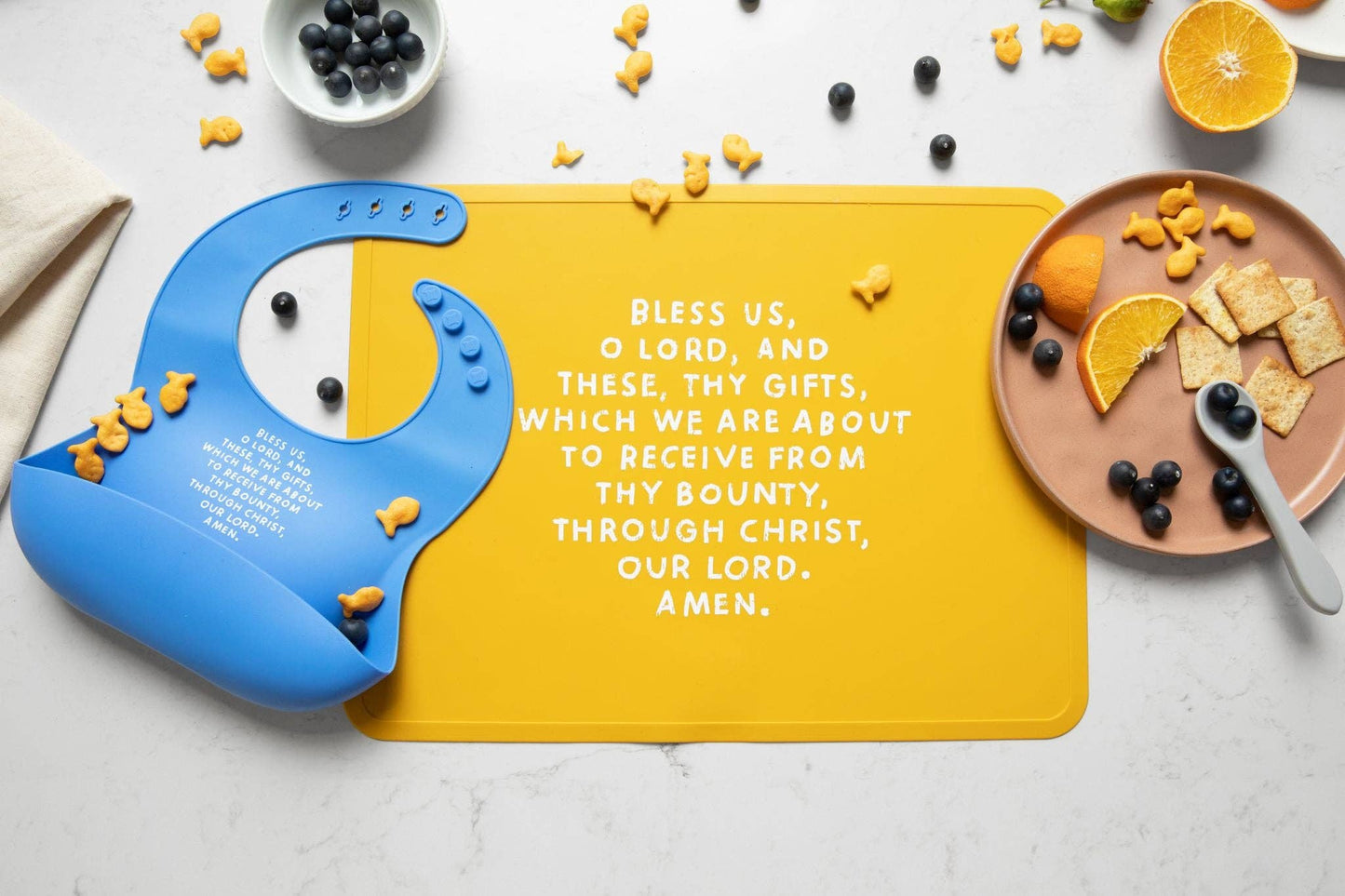 Meal Blessing Silicone Bib: Powder Blue