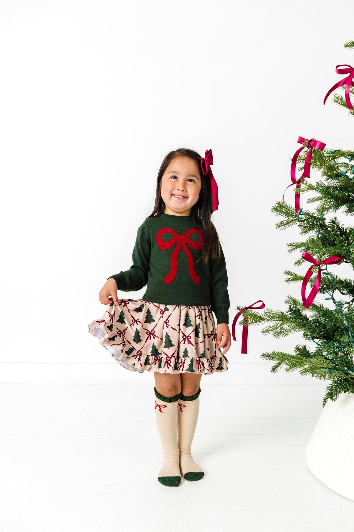 Vanilla Bow Lace Top Knee High Socks