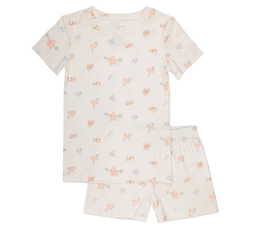 Small Ribbed Shorts Two-Piece Bamboo Pajama Set | Pastel Floral