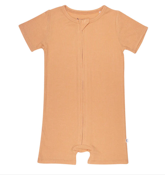 Bamboo Small Ribbed Summer Zip Romper | Creamsicle