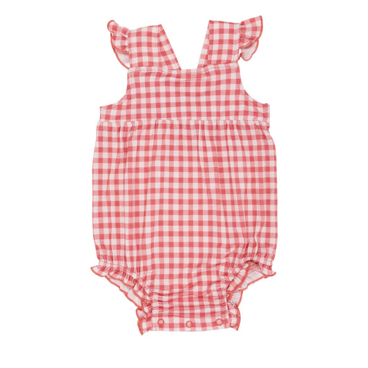 Flutter Sleeve Romper | Mauve Small Gingham