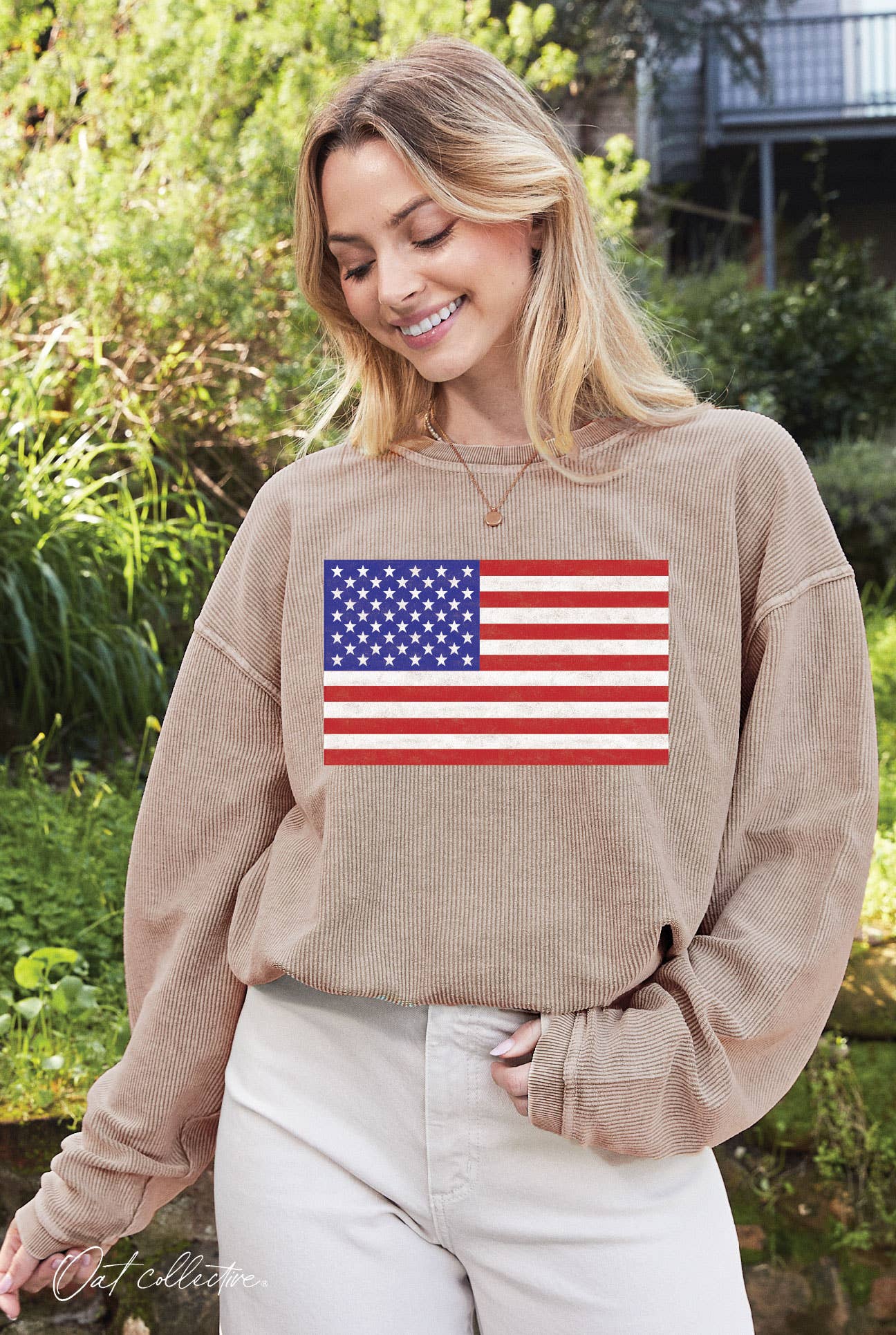 USA Flag Thermal Vintage Pullover | Dusty Vanilla
