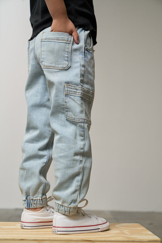 Cargo Denim Jogger | Light Wash