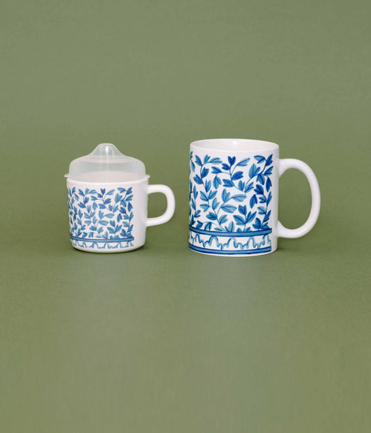 Blue & White Floral Mama & Me Coffee Cup Set