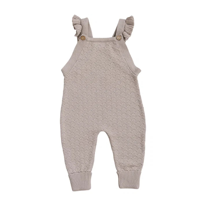 Ruffle Knit Overalls | Taupe