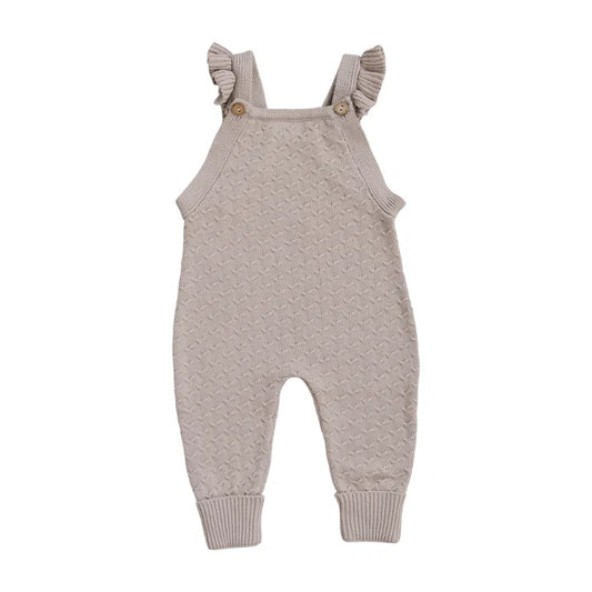 Ruffle Knit Overalls | Taupe