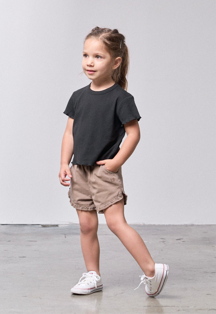 Ruffle Cotton Twill Short | Mushroom