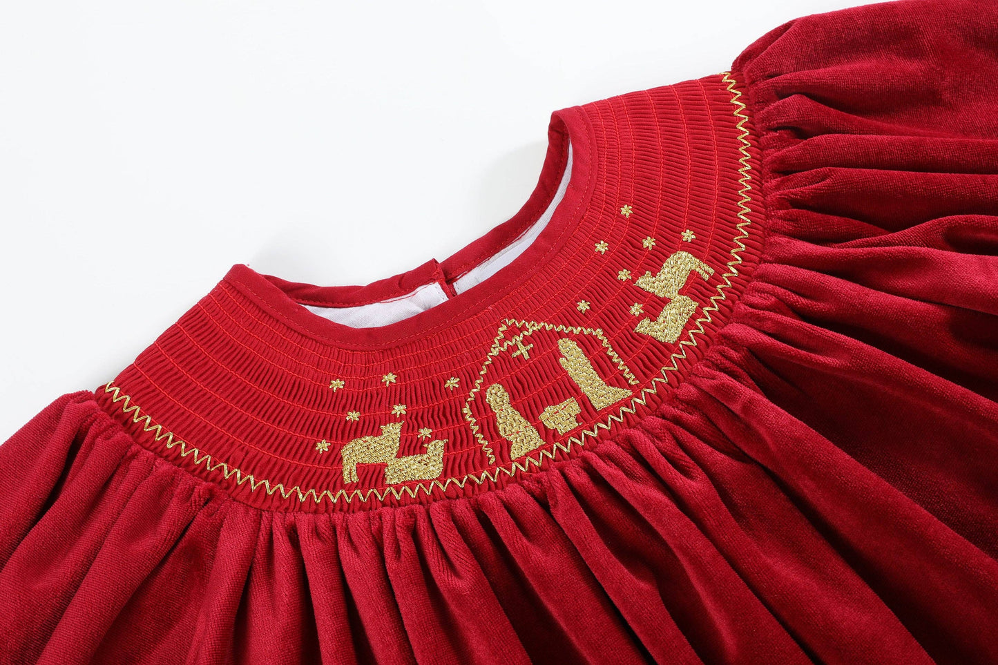 Nativity Long Sleeve Smocked Dress | Red Velvet