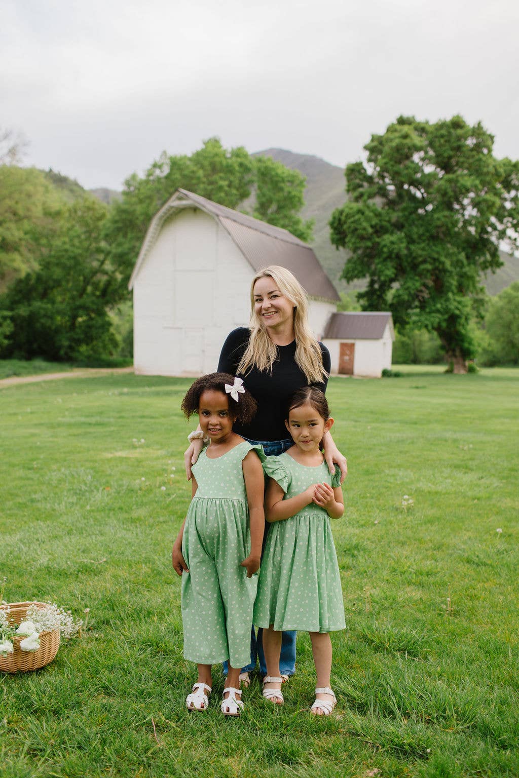 Ruffle Pant Romper in Green Daisy