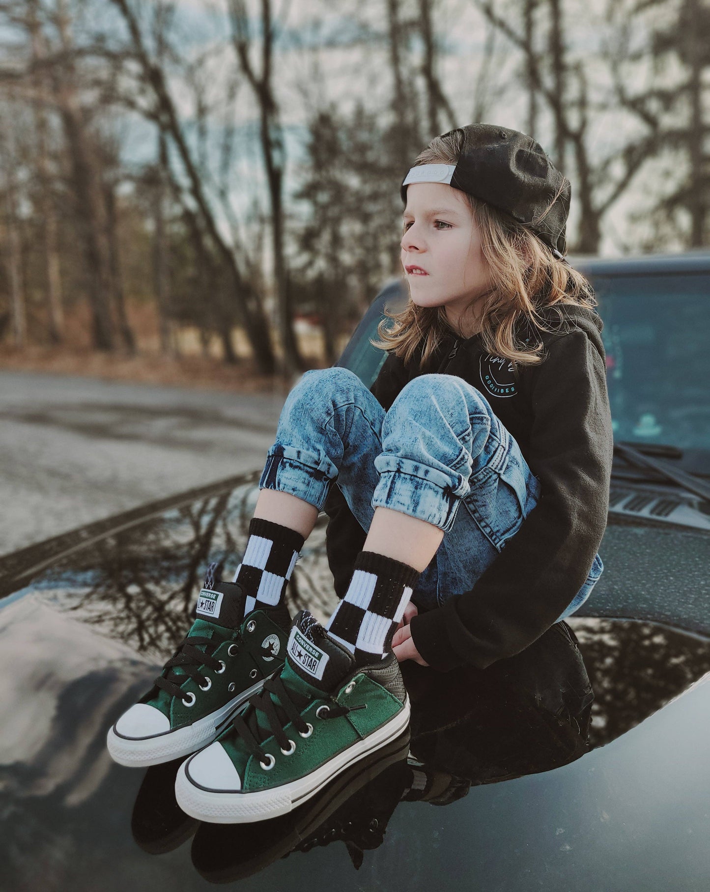 Black + White Checker Sock