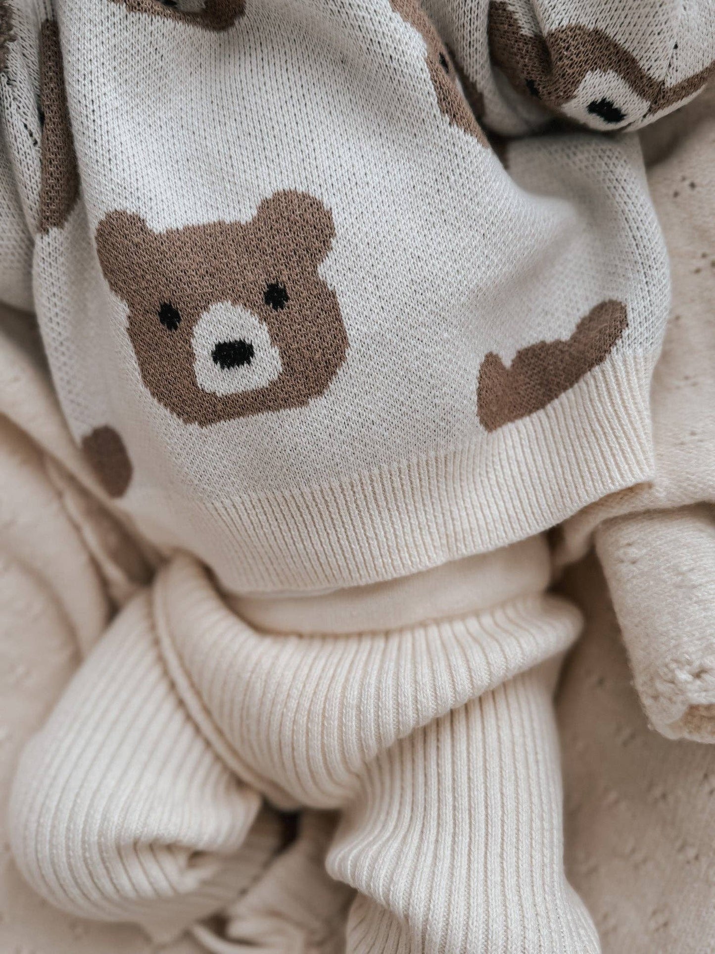 Little Bear Jacquard Sweater: Cream