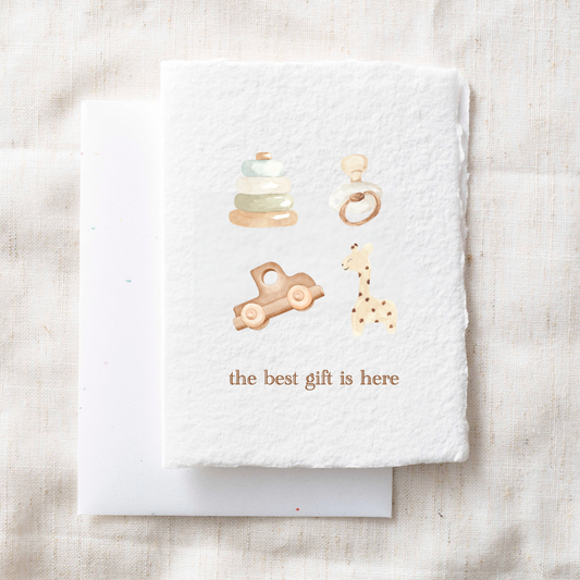 The Best Gift Is Here | Handmade Paper Baby Greeting Card