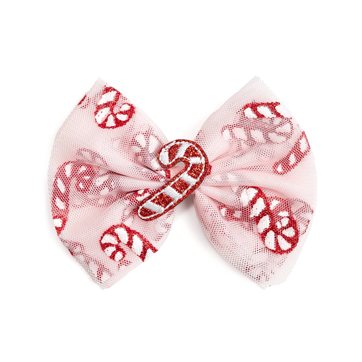 Candy Cane Confetti Christmas Tulle Bow Clip
