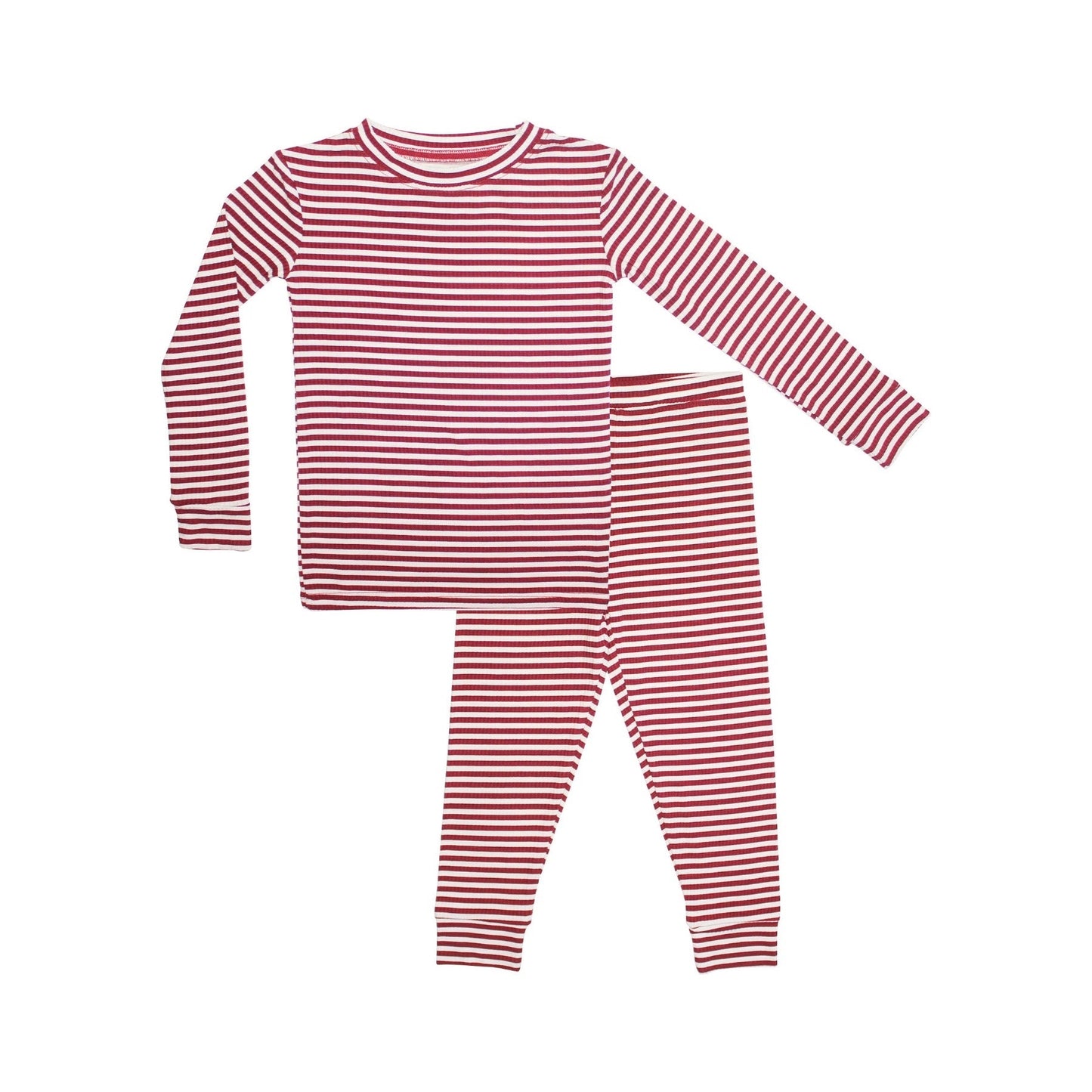 Ribbed Two-Piece Bamboo Pajama Set | Red Stripe