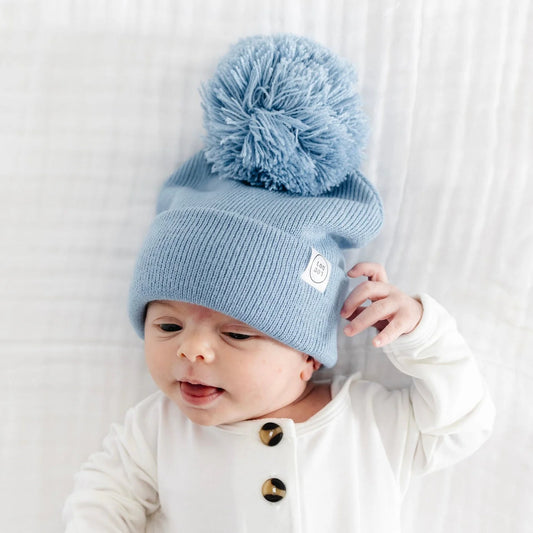 Steel Blue Beanie with Pom
