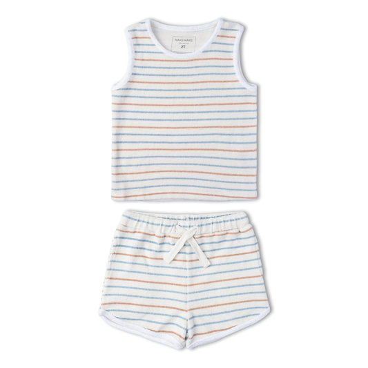 Organic Sleeveless Tee & Shorts Set | Cabana Stripes