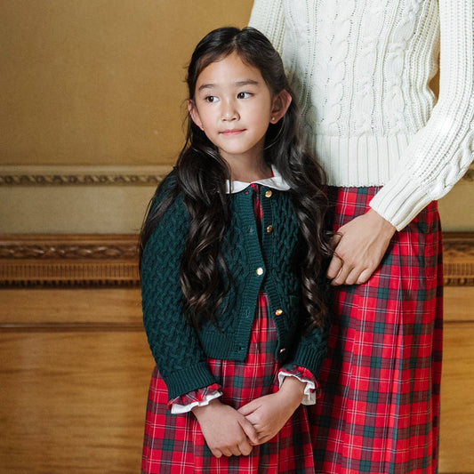 Organic Herringbone Sweater Cardigan | Deep Green