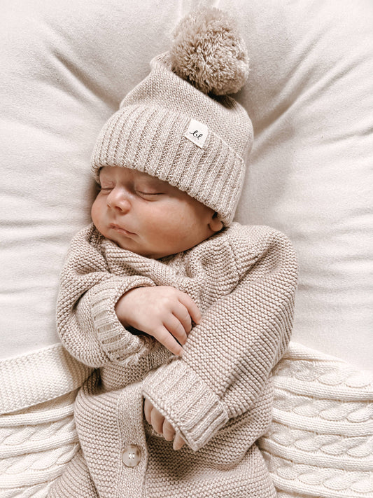 Pom Knit Beanie | Heather Beige