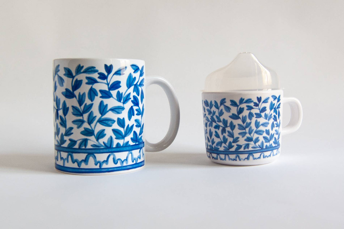 Blue & White Floral Mama & Me Coffee Cup Set