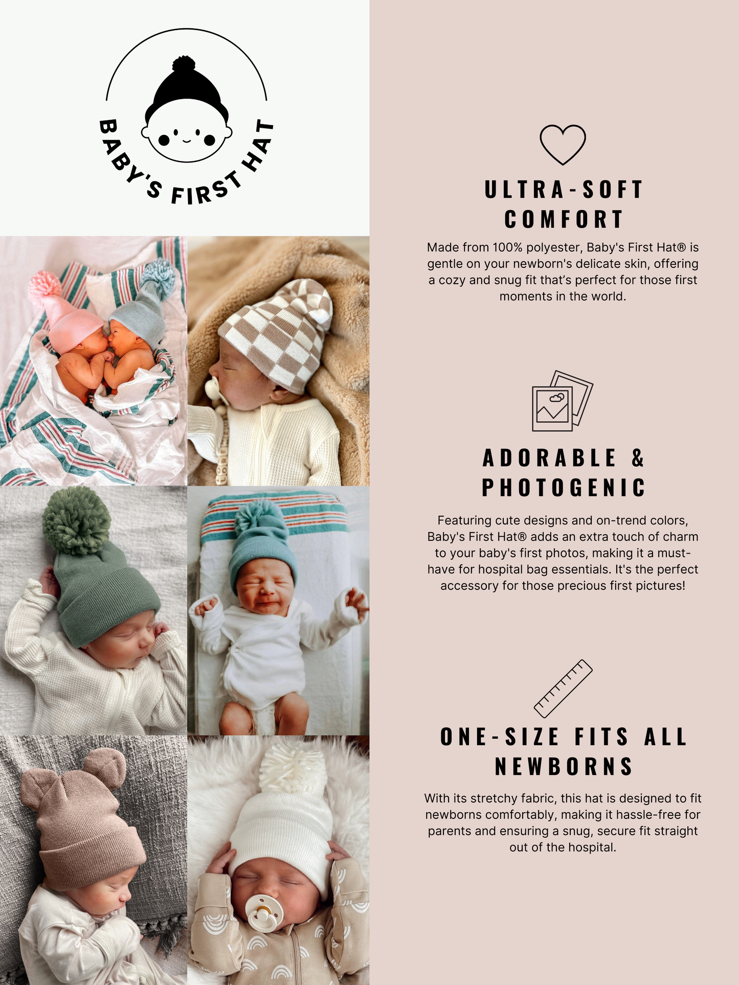 Baby's First Hat®, Fern/Warm White Checkerboard