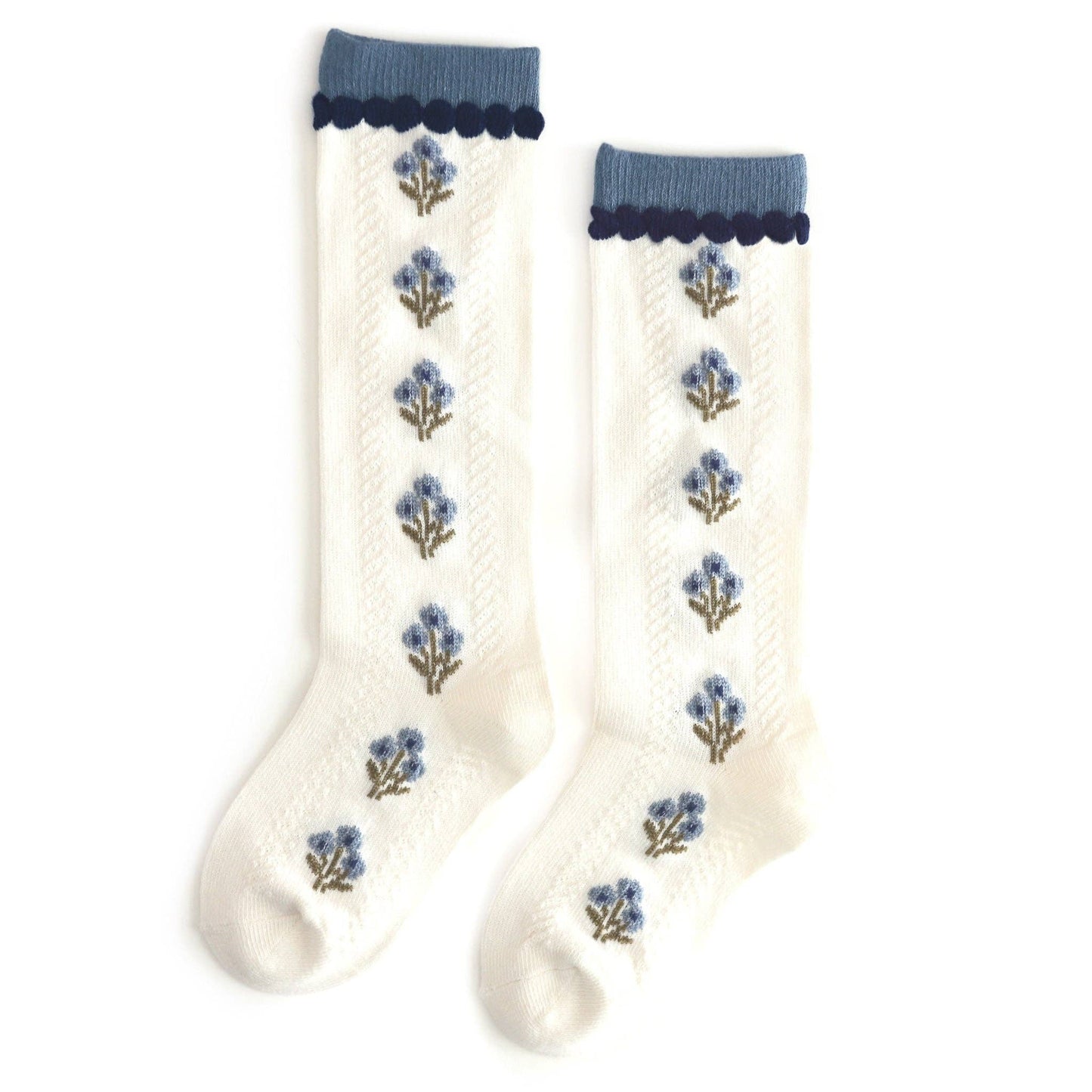 Ivory/Denim Floral Knee High Socks: 6-18 MONTHS