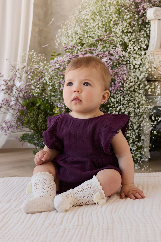 Organic Cotton Muslin Beatrice Romper | Fig