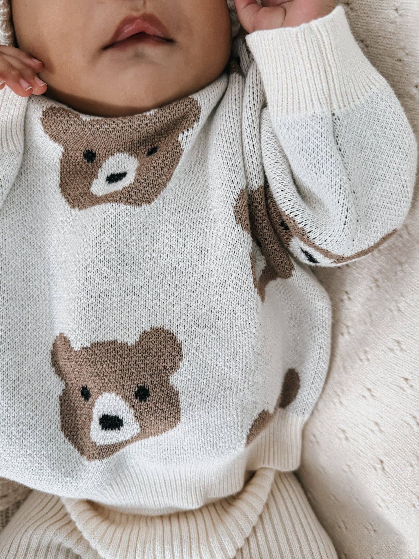 Little Bear Jacquard Sweater: Cream