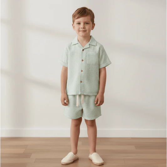 Organic Shirt & Shorts Set | Basil Stripes