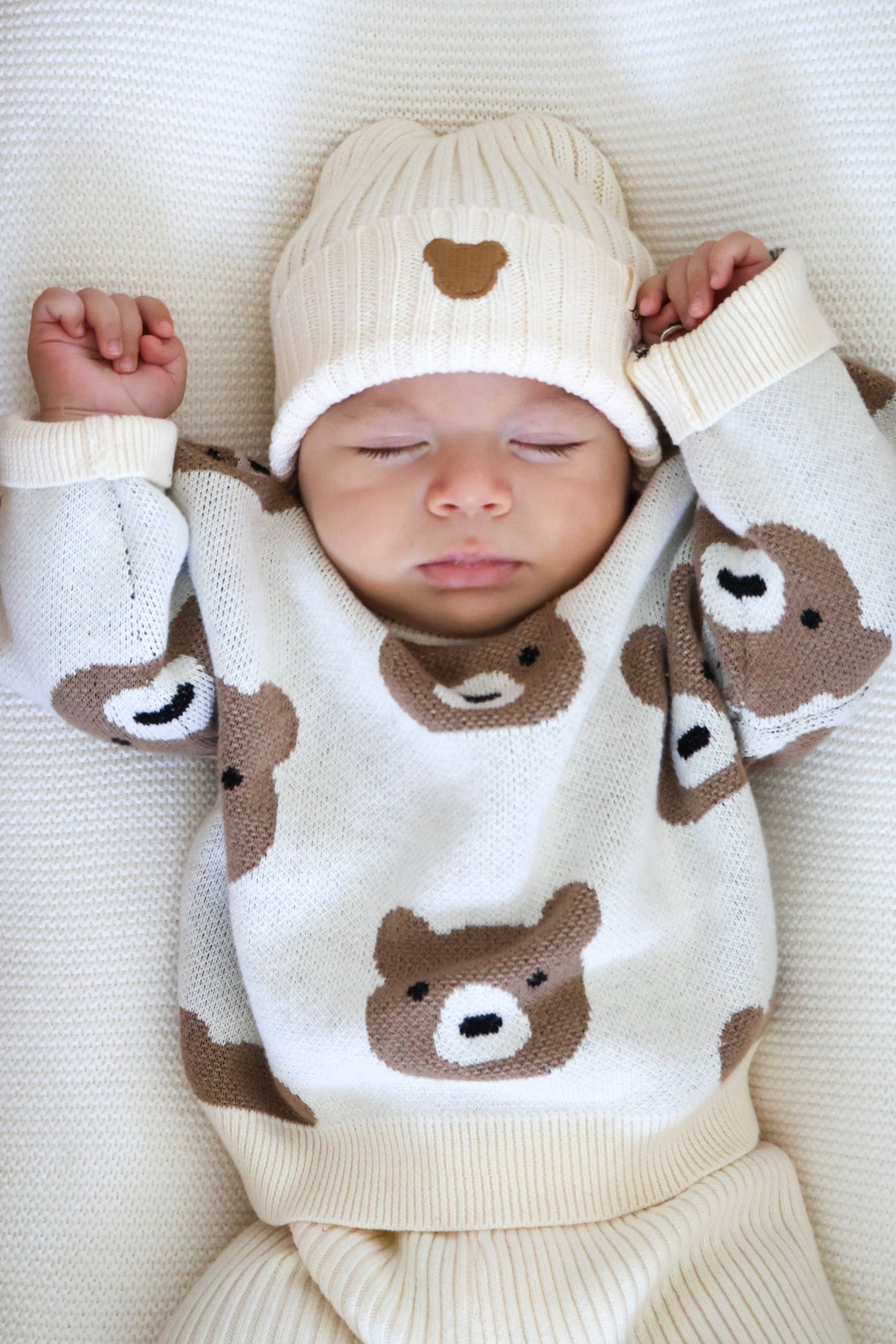 Little Bear Jacquard Sweater: Cream
