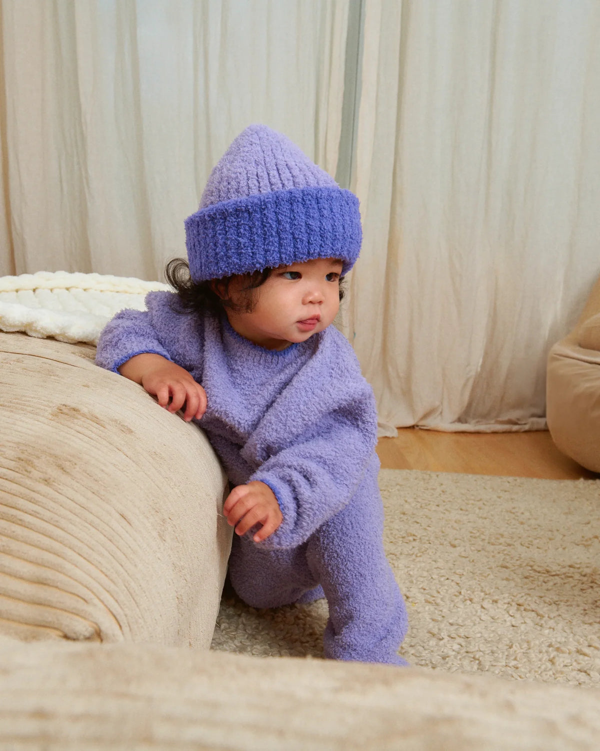 Two-Tone Fuzzy Ribbed Beanie | Taro Imperial