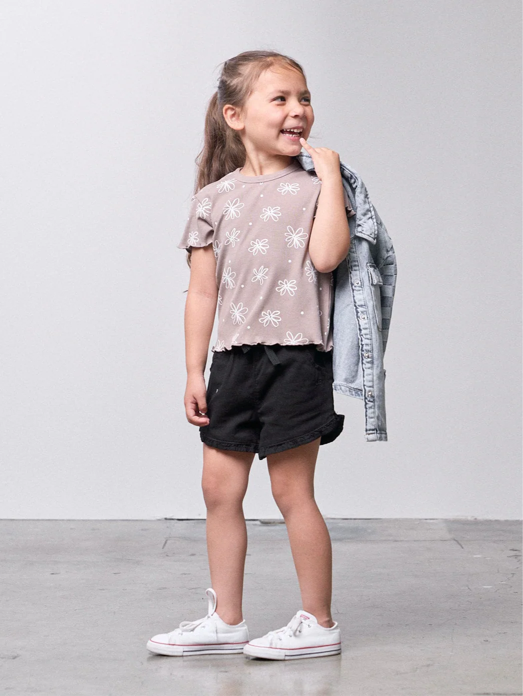 Ruffle Cotton Twill Short | Black