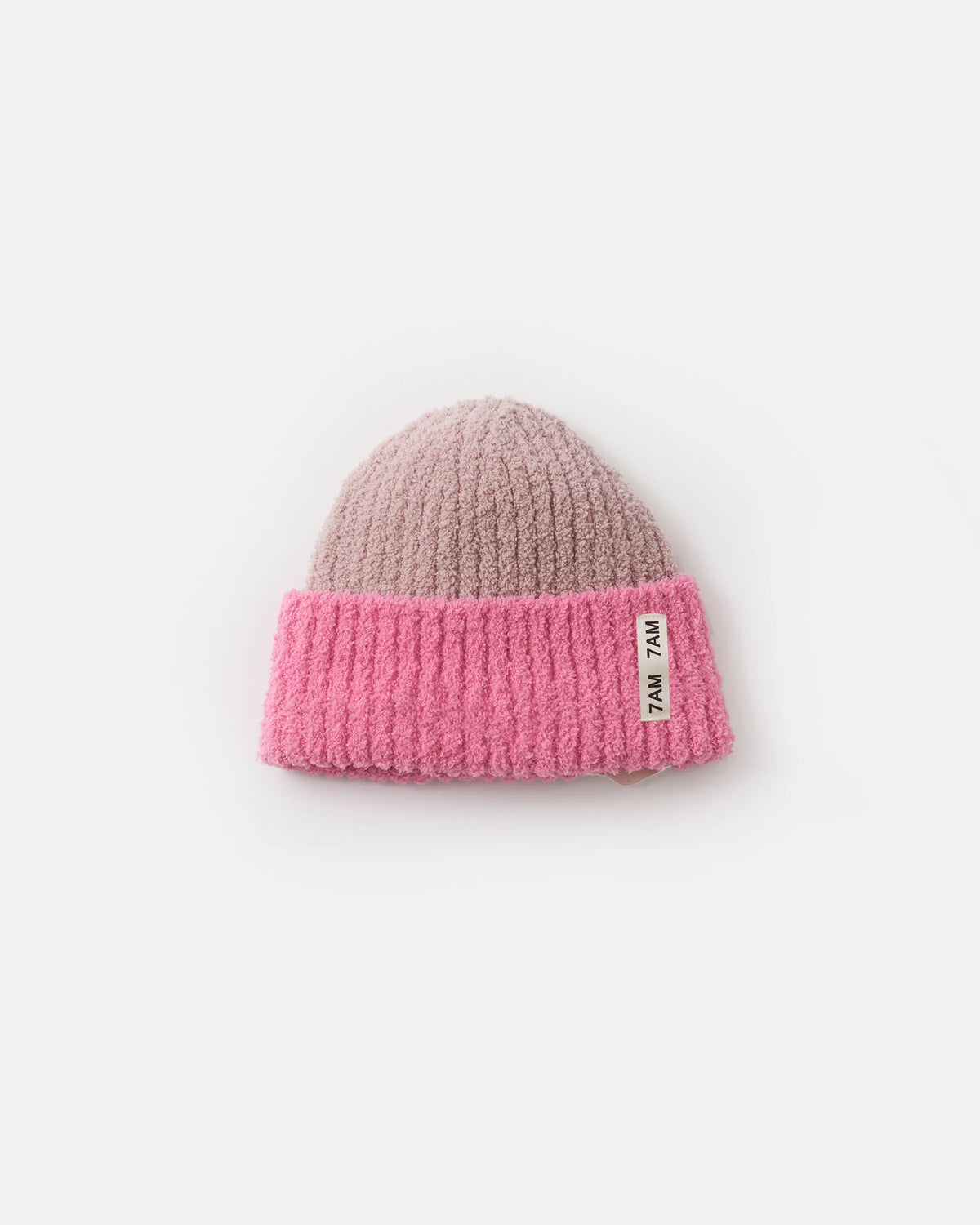 Two-Tone Fuzzy Ribbed Beanie | Vivid Pink Ash Rose