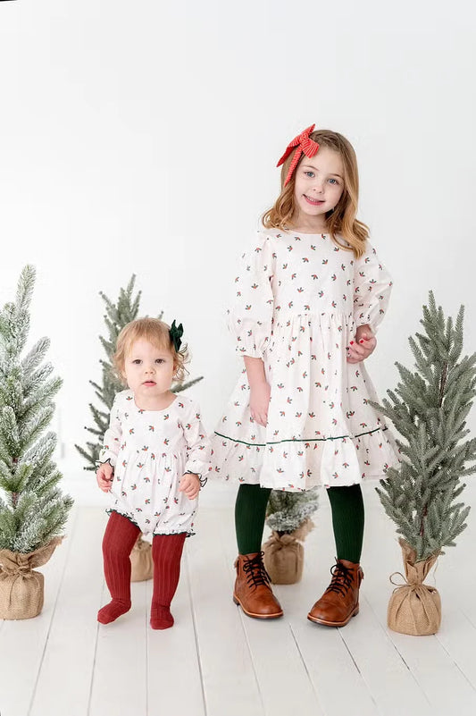 Kiki Dress in Holly Berries | Poplin Cotton Dress