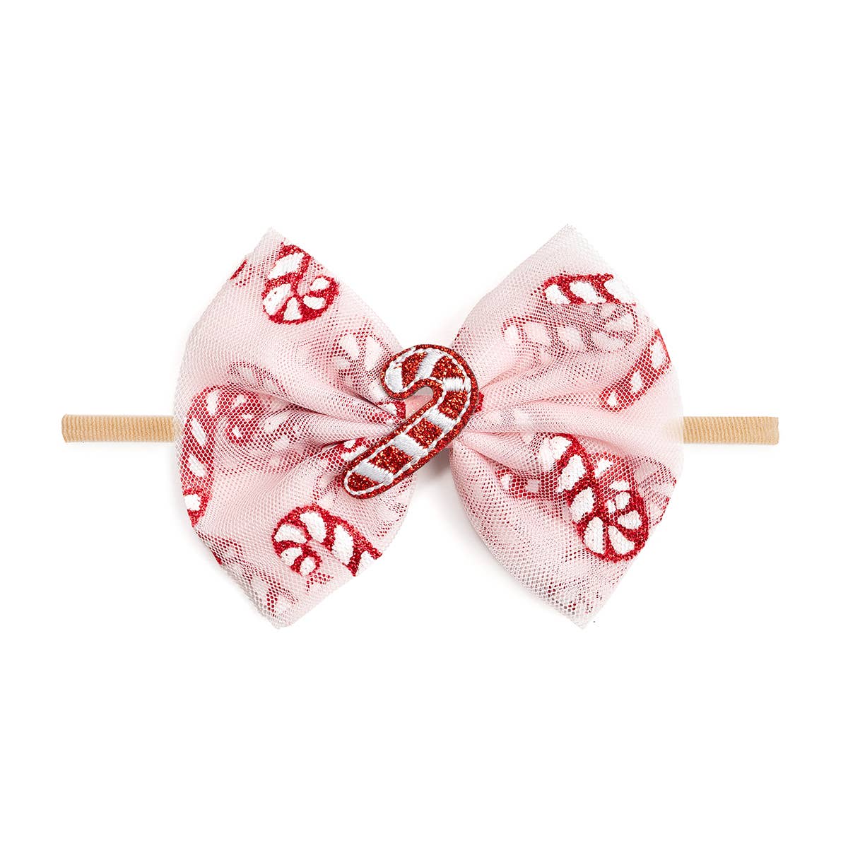 Candy Cane Confetti Christmas Tulle Nylon Bow