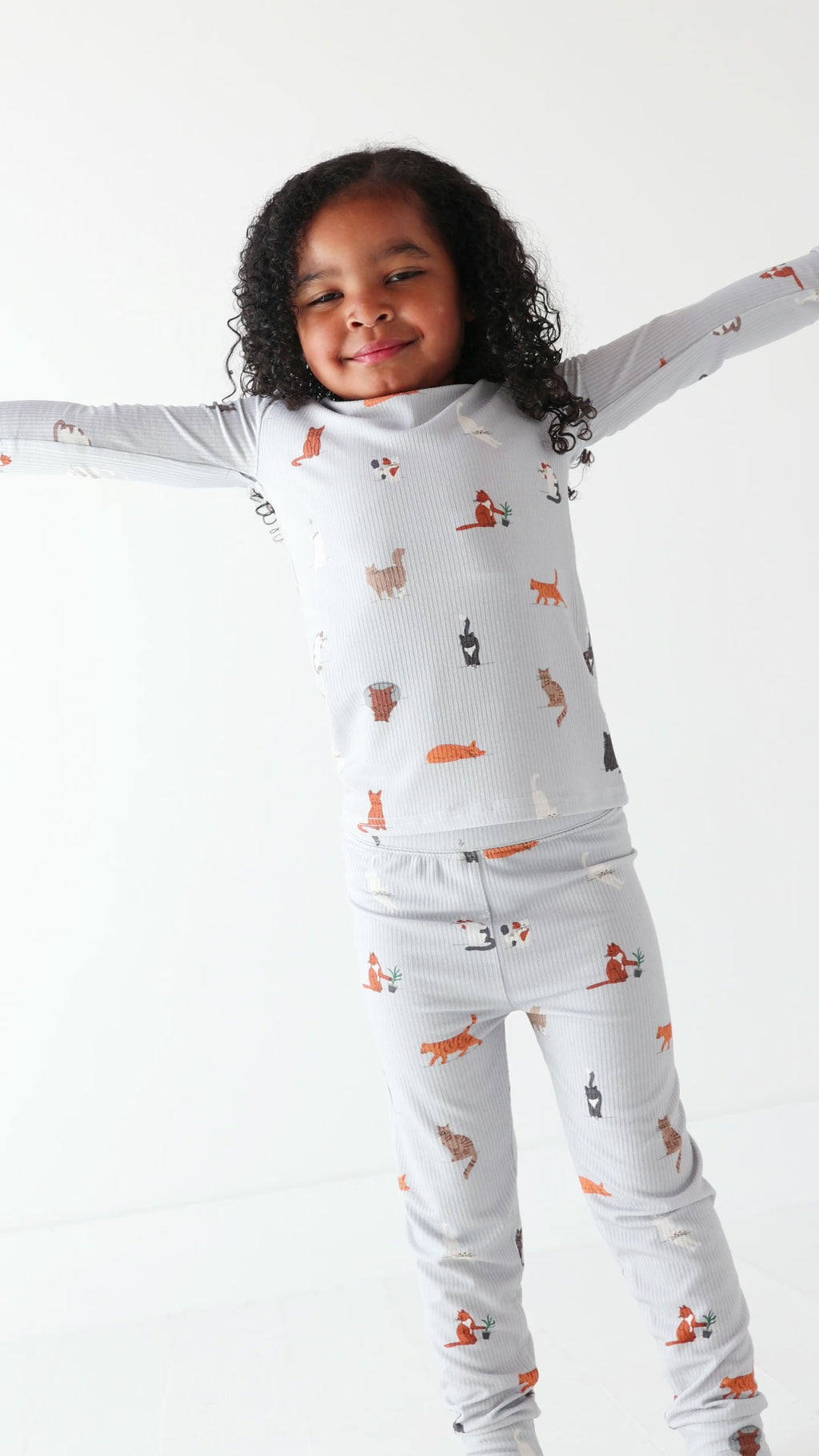 Bamboo Pajama Set | Cats Gray (Small Ribbed)