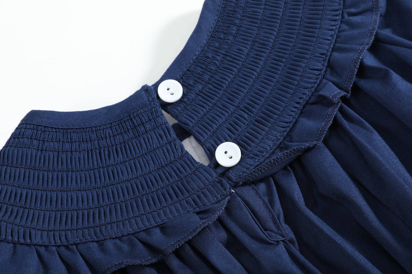 Nativity Smocked Ruffle Romper | Navy Blue (18-24M)