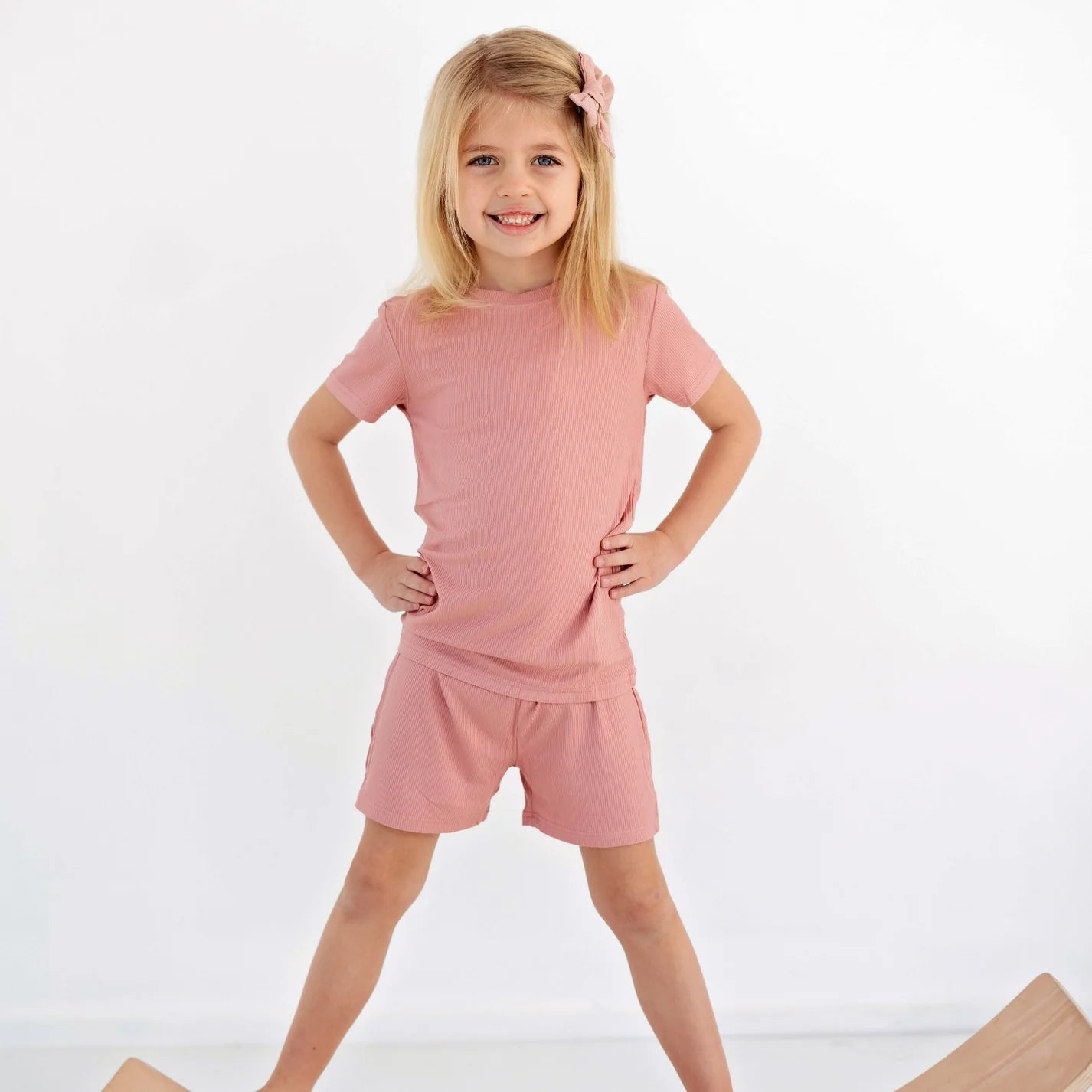 Shorts Two-Piece Bamboo Set | Mauve (Small Ribbed)