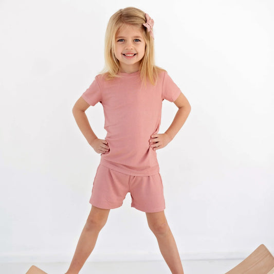 Shorts Two-Piece Bamboo Set | Mauve (Small Ribbed)