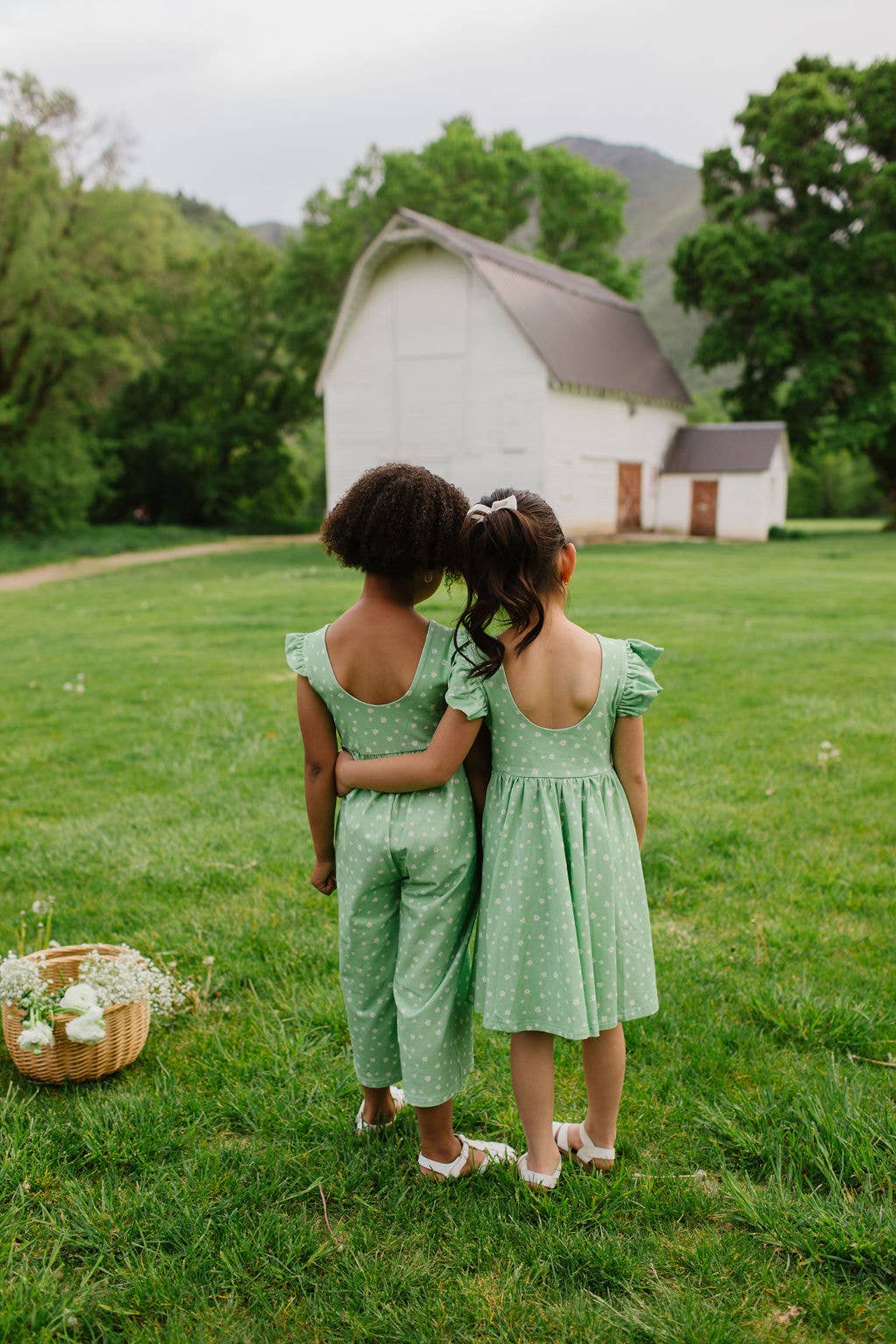 Ruffle Pant Romper in Green Daisy