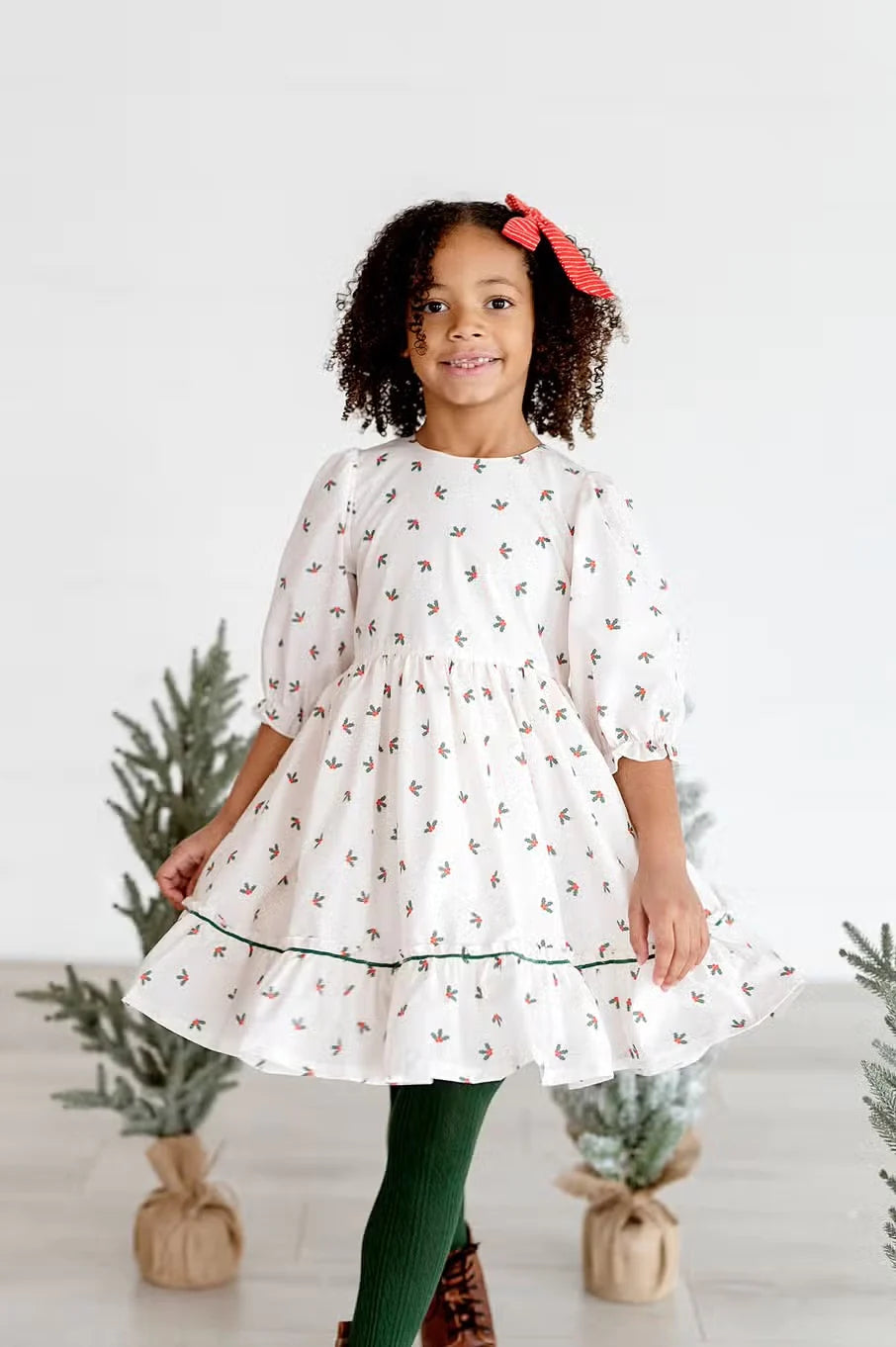 Kiki Dress in Holly Berries | Poplin Cotton Dress