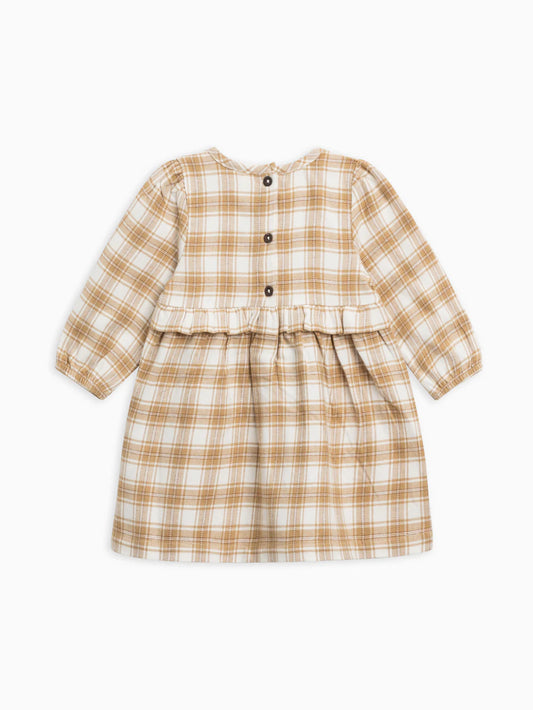 Sydney Flannel Ruffle Dress | Latte Plaid