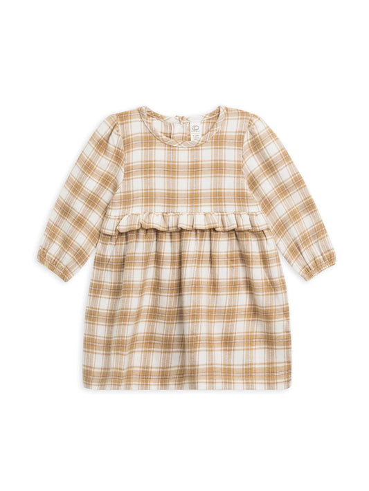 Sydney Flannel Ruffle Dress | Latte Plaid