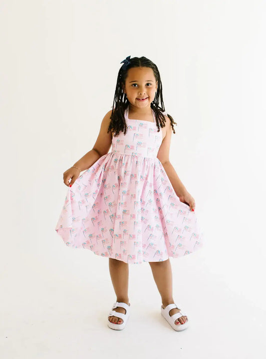 Rosita Dress in Pink Flags