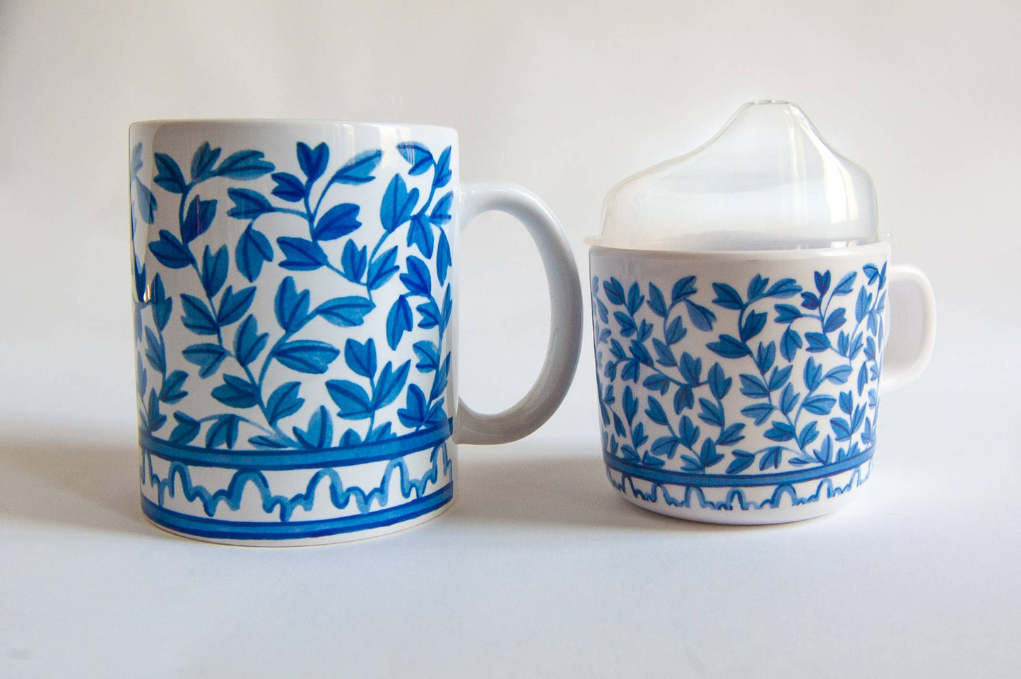Blue & White Floral Mama & Me Coffee Cup Set