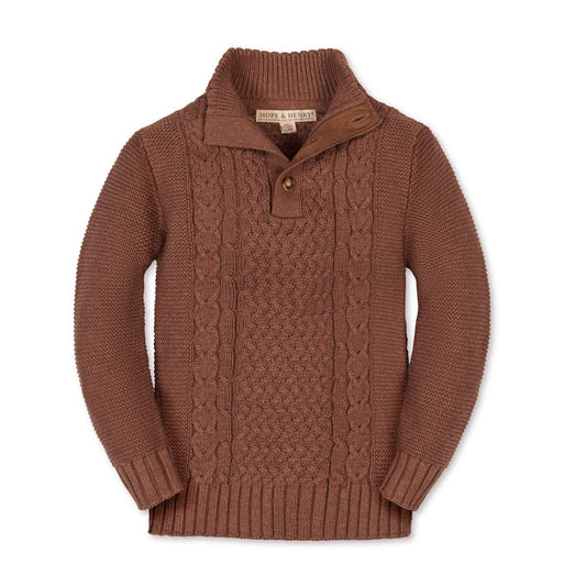 Organic Mock Neck Cable Sweater | Cinnamon Heather