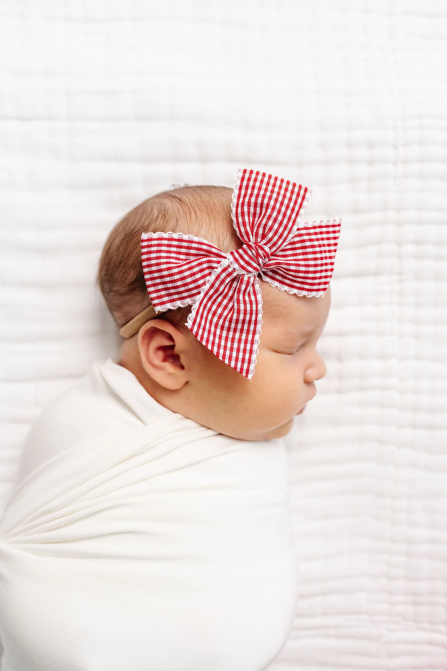 Cherry Gingham Ribbon Bow | Nylon Headband