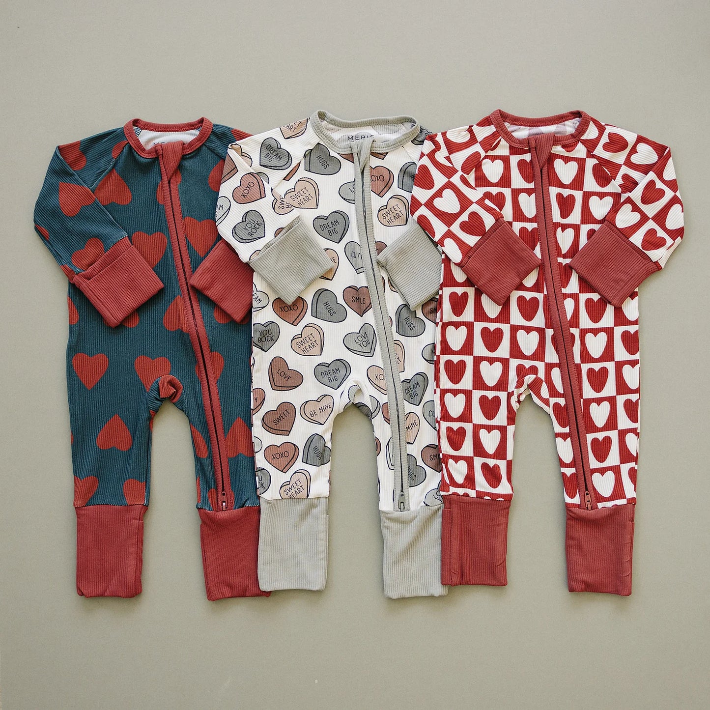 Navy & Red Hearts Ribbed Bamboo Convertible Feet Sleeper