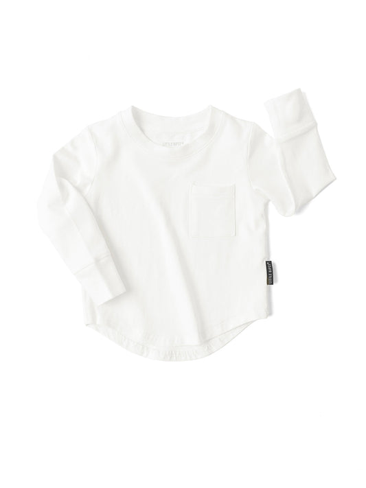 Long Sleeve Pocket Tee | White