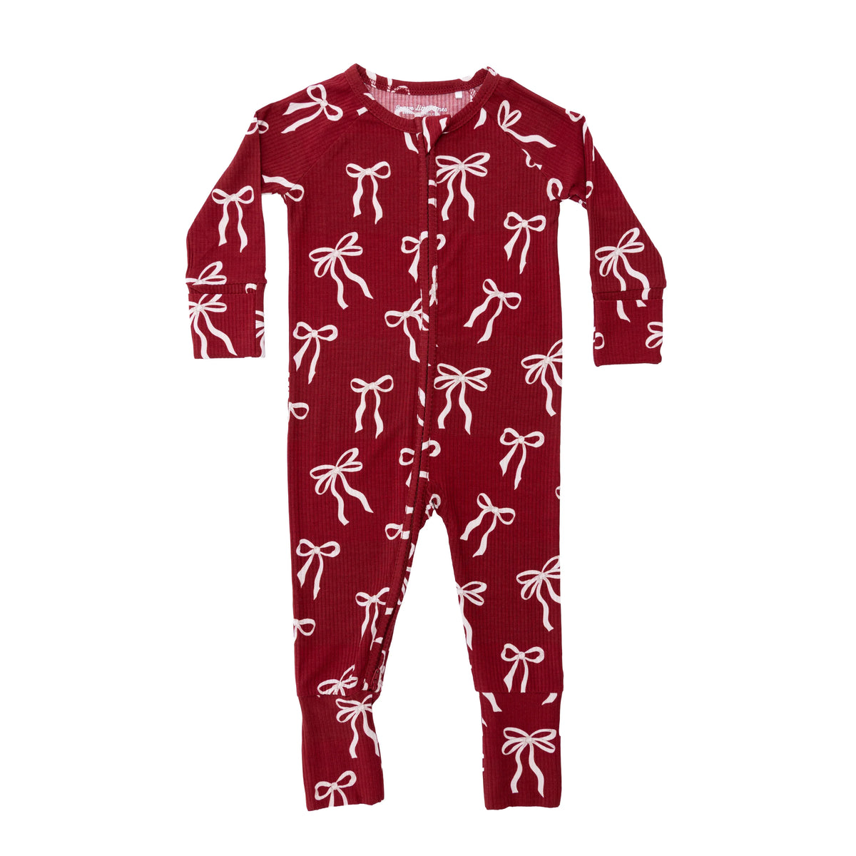 Red Coquette Bows | Small Ribbed Bamboo Zip Sleeper w/ Fold-Over Feet