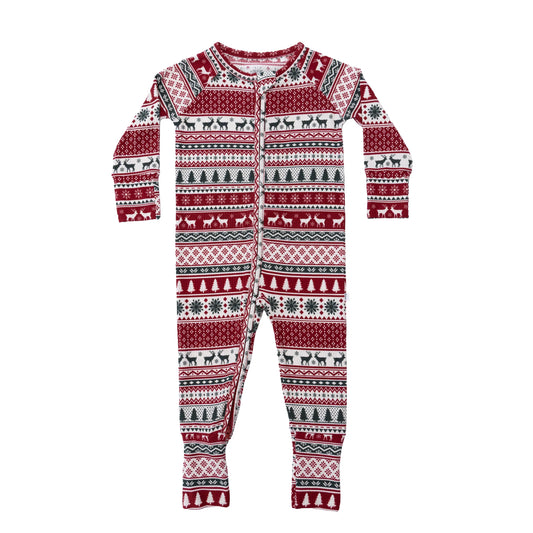 Christmas Sweater Stripe | Small Ribbed Bamboo Zip Sleeper w/ Fold-Over Feet